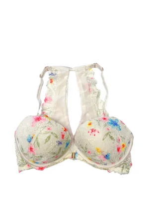 Бюстгалтер PINK Front Close Bra Women's Push Up Lace Back White Multicolor Floral