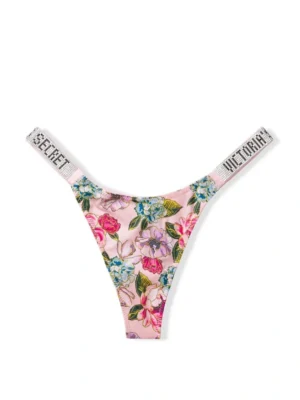 Трусики Victoria's Secret Pink Floral Rhinestone Shine Strap Thong
