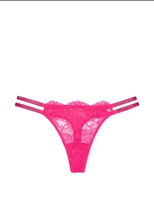 Трусики Victoria's Secret Double Shine Strap Lace Thong Panty Forever Pink
