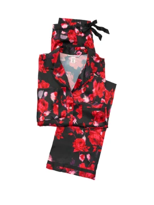 Піжама Victoria's Secret Satin Long Pajama Set Black Flowers
