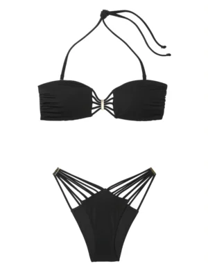 Купальник Victoria's Secret Archives Swim Strappy Bandeau Top Hardware Brazilian Bikini Bottom Black