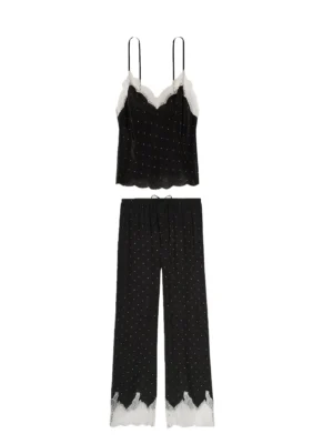 Піжама Victoria's Secret Long Black Cami Set White Lace