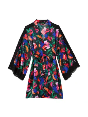 Халат Victoria's Secret Satin Lace Kimono Tropic Print