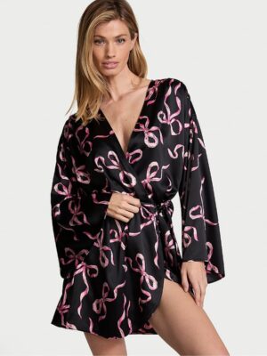 Халат Victoria's Secret Satin Short Robe Black Bow