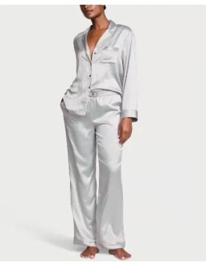 Victoria’s Secret Glazed Satin Dew Drop Long Pajama Set Grey піжама