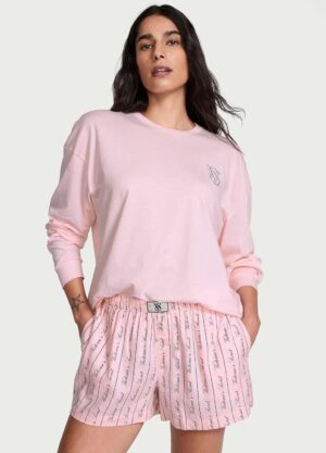 Піжама Flannel Long-Sleeve Short Tee-Jama Set Pink фланелева піжама
